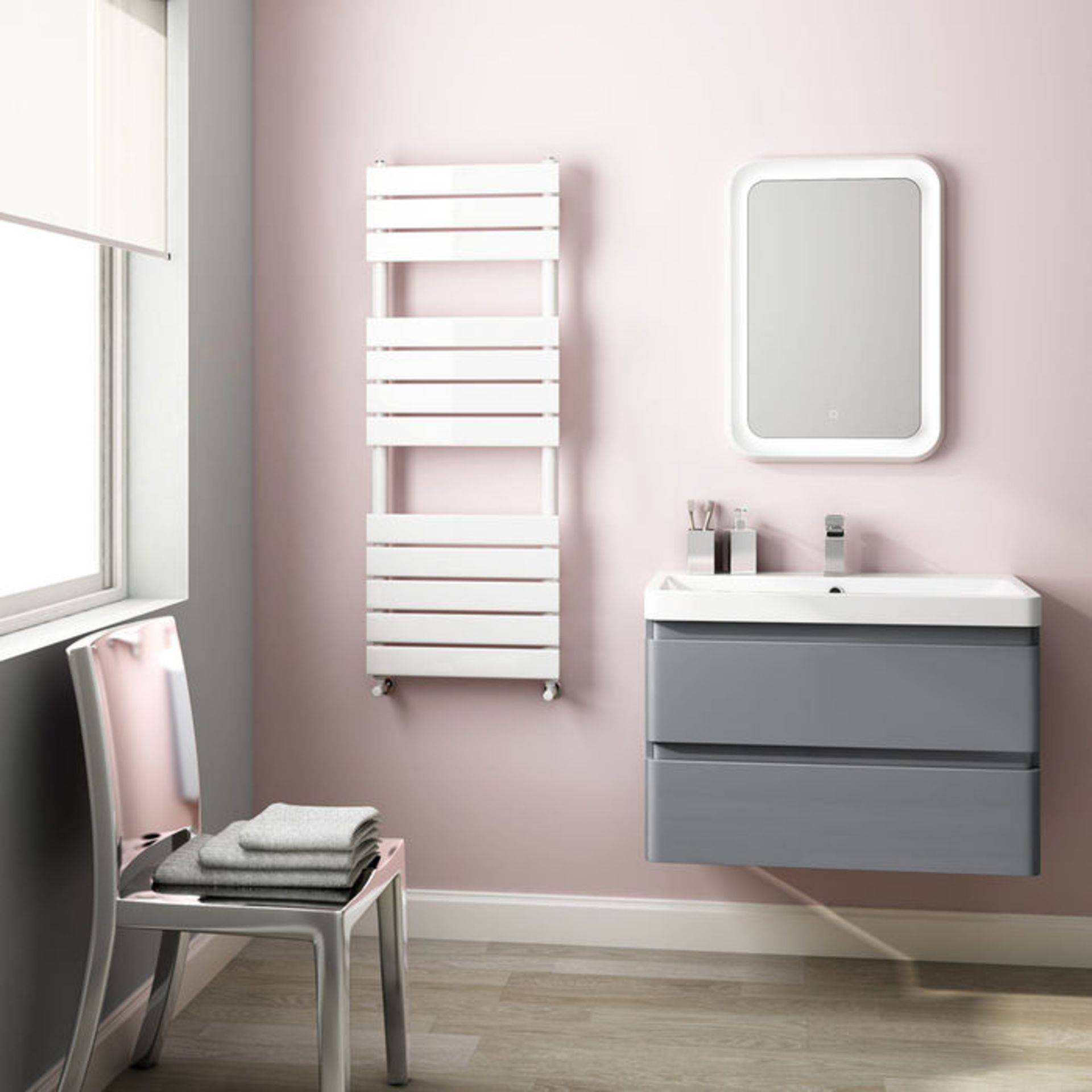 (TP92) 1200x450mm White Flat Panel Ladder Towel Radiator. Made from low carbon steel with a high - Image 2 of 2