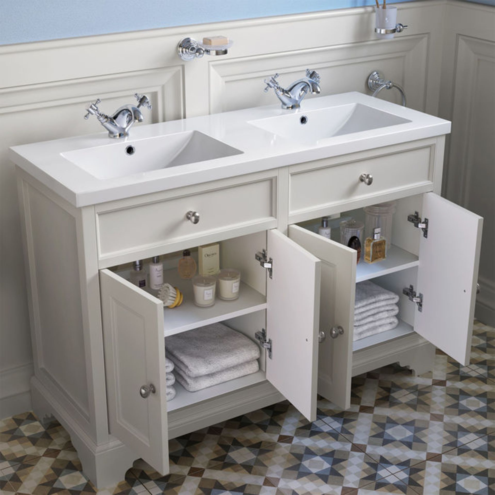 (EY2) 1200mm Loxley Chalk Double Basin Vanity Unit - Floor Standing. Comes complete with basin. - Image 2 of 5