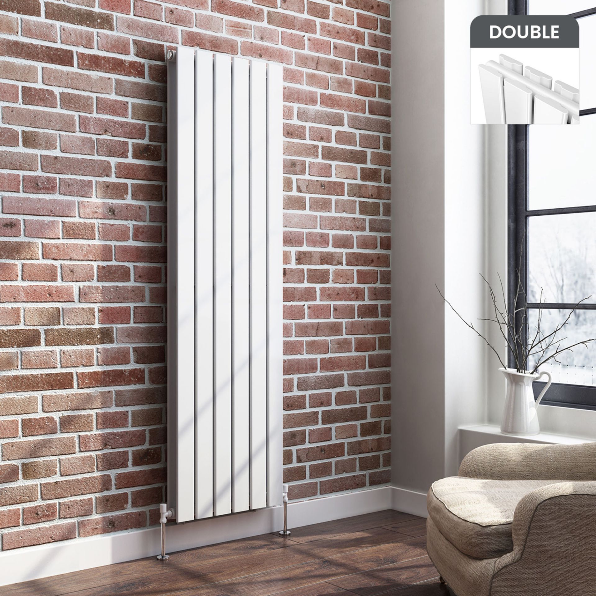 (EY225) 1600x452mm Gloss White Double Flat Panel Vertical Radiator. RRP £399.99. We love this