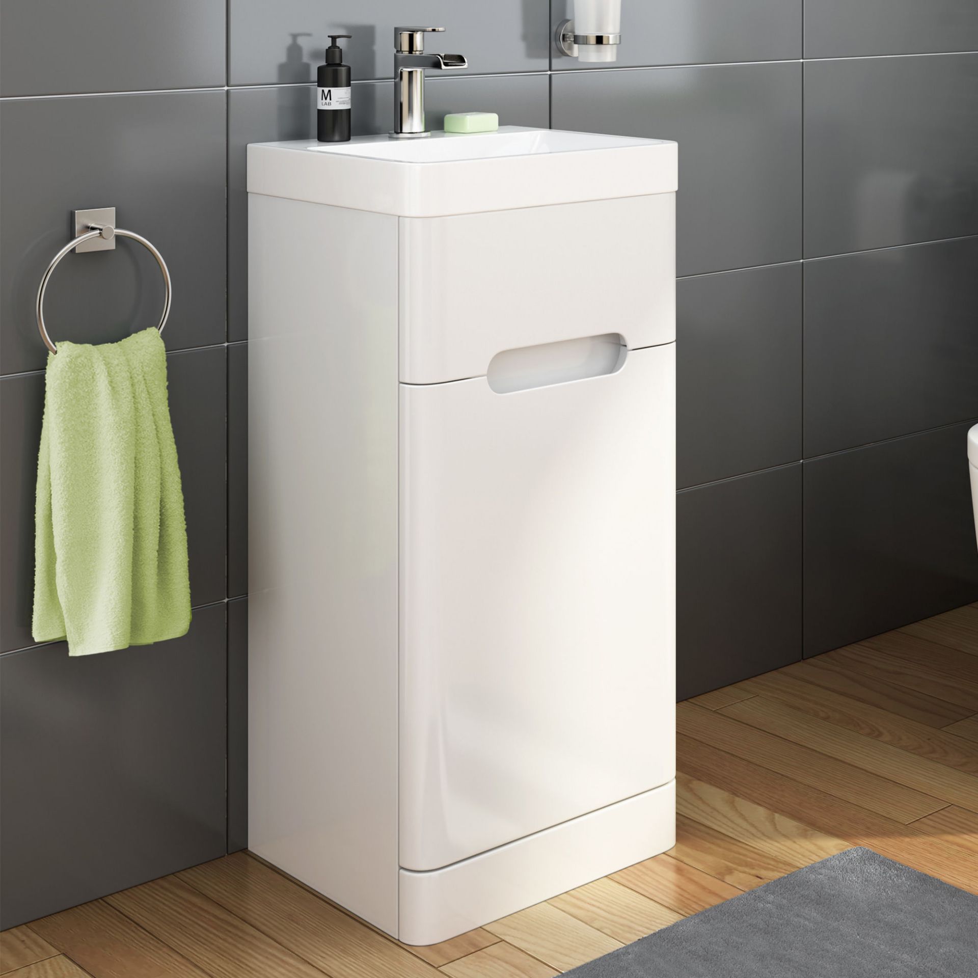 (KL17) 400mm Tuscany Gloss White Single Door Basin Unit - Floor Standing. RRP £299.99. Comes