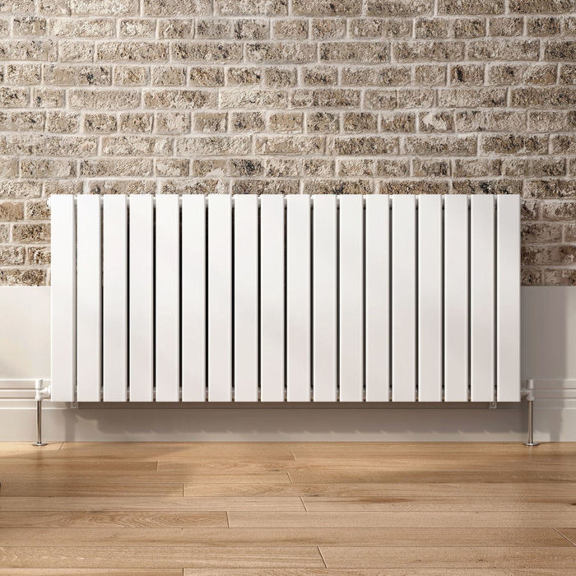 (KL48) 600x1380mm Gloss White Double Flat Panel Horizontal Premium Radiator. RRP £824.99. Made - Image 4 of 5