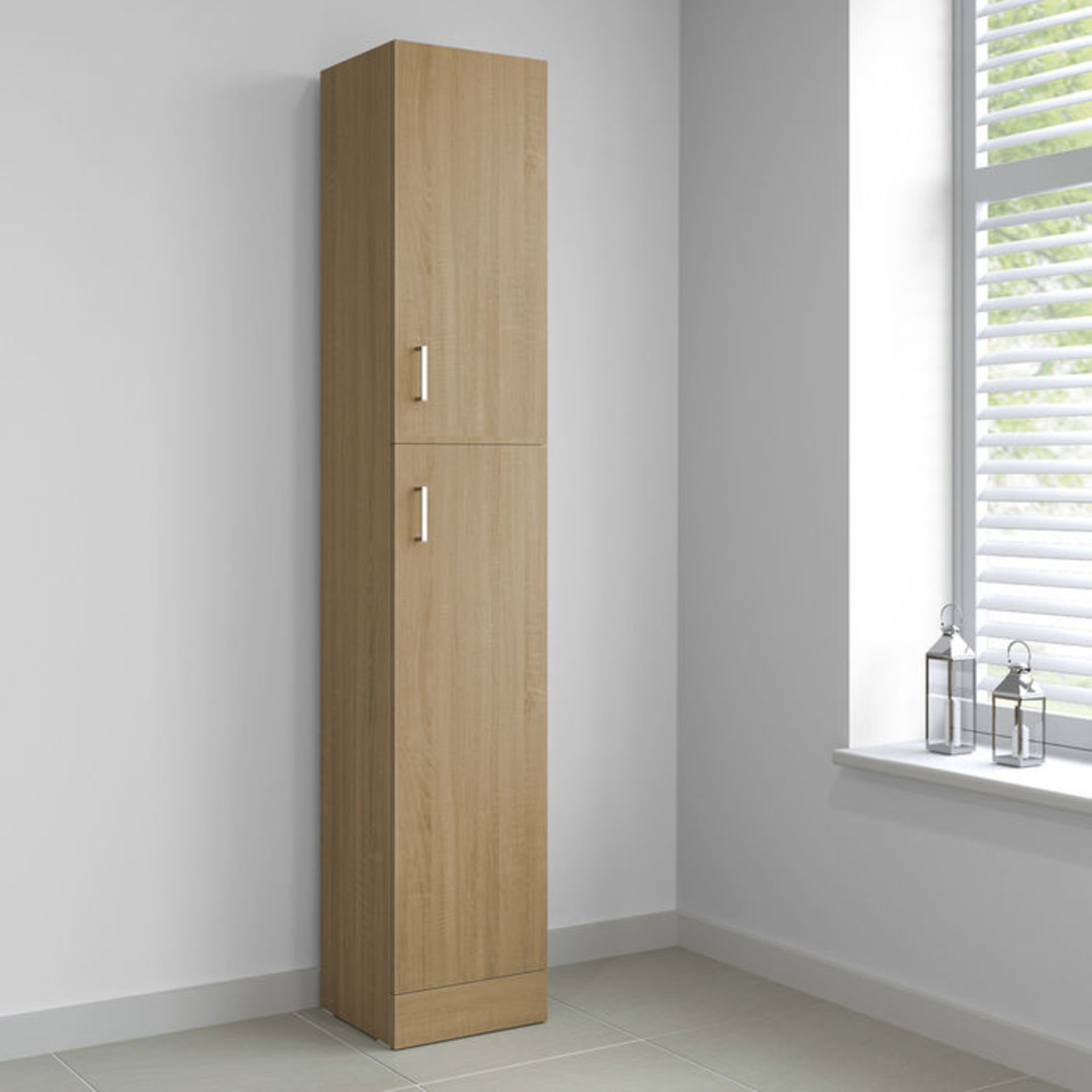 (KL33) 1900x300mm Quartz Oak Effect Tall Storage Cabinet - Floor Standing. Oak effect finish - Image 2 of 4