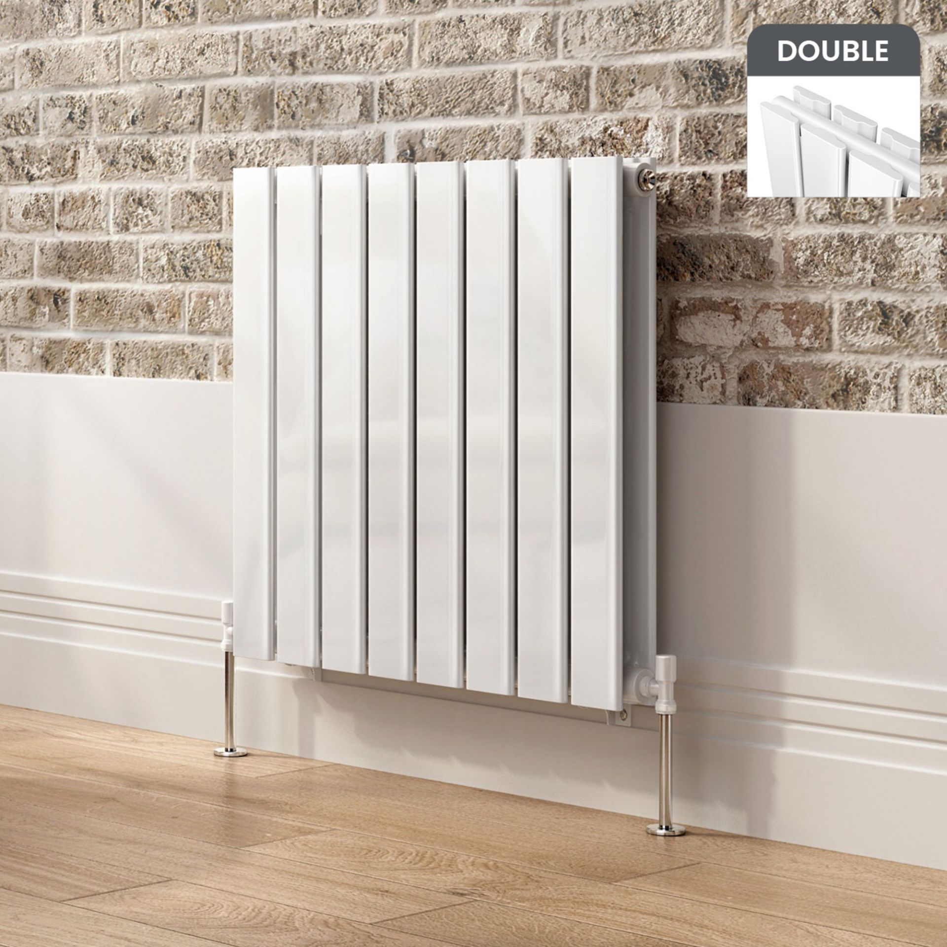 (KL44) 600x600mm Gloss White Double Flat Panel Horizontal Radiator. RRP £347.99. Made with high