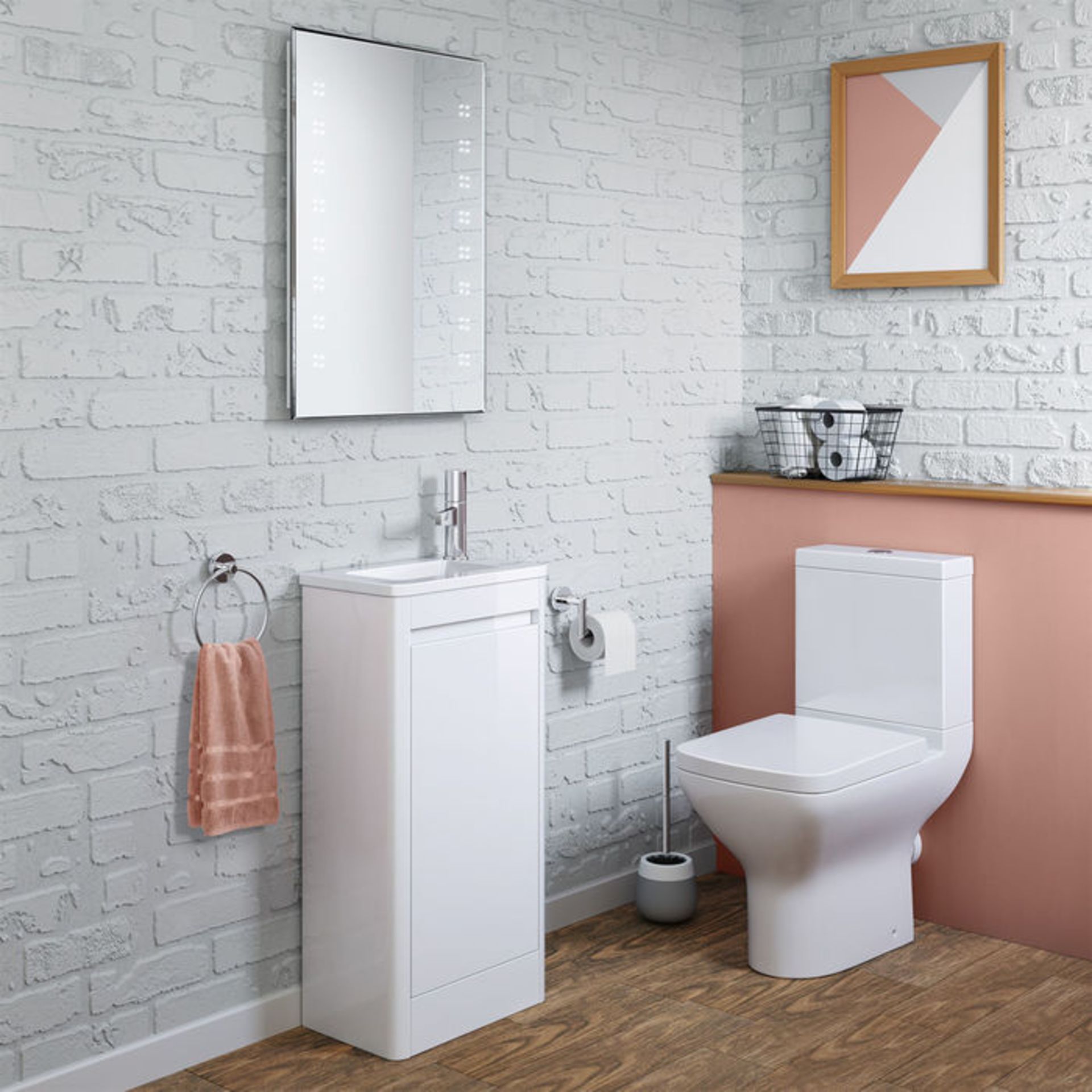 (KL23) 400mm Denver White Right Hand Cloakroom Vanity Unit - Floorstanding. RRP £399.99. Comes - Image 3 of 5