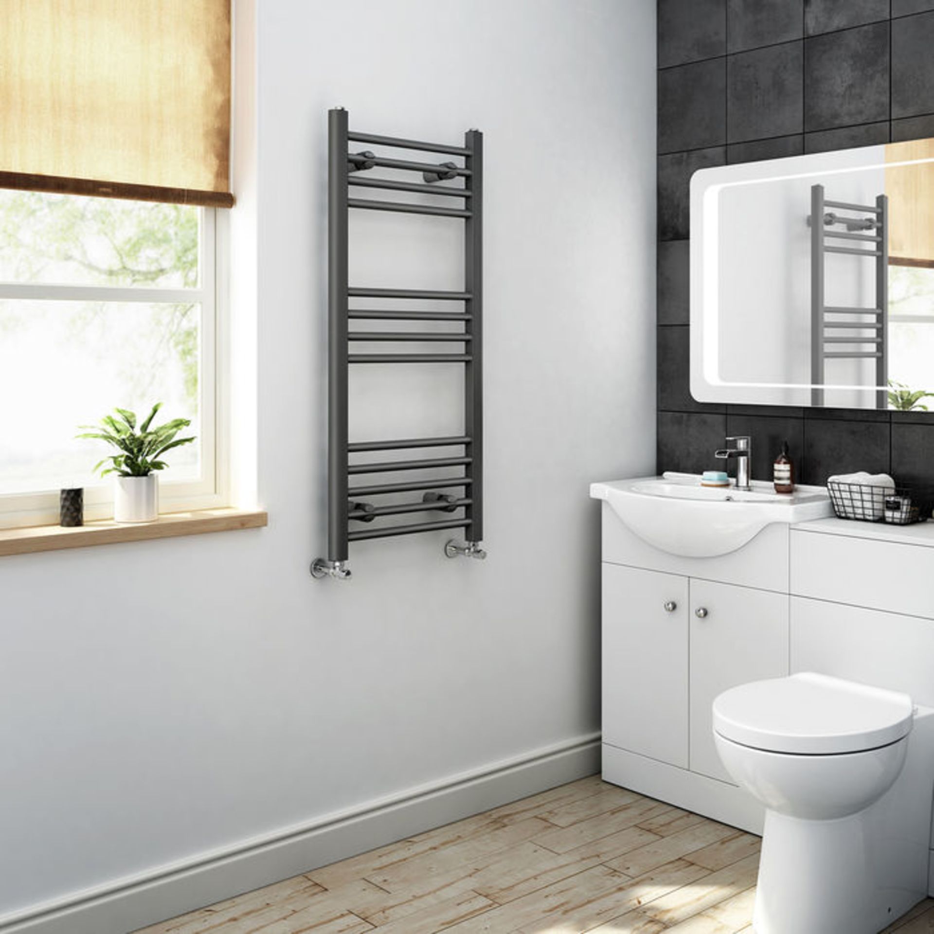 (JM219) 1000x450mm - 20mm Tubes - Anthracite Heated Straight Rail Ladder Towel Radiator. RRP £64.99. - Image 2 of 3