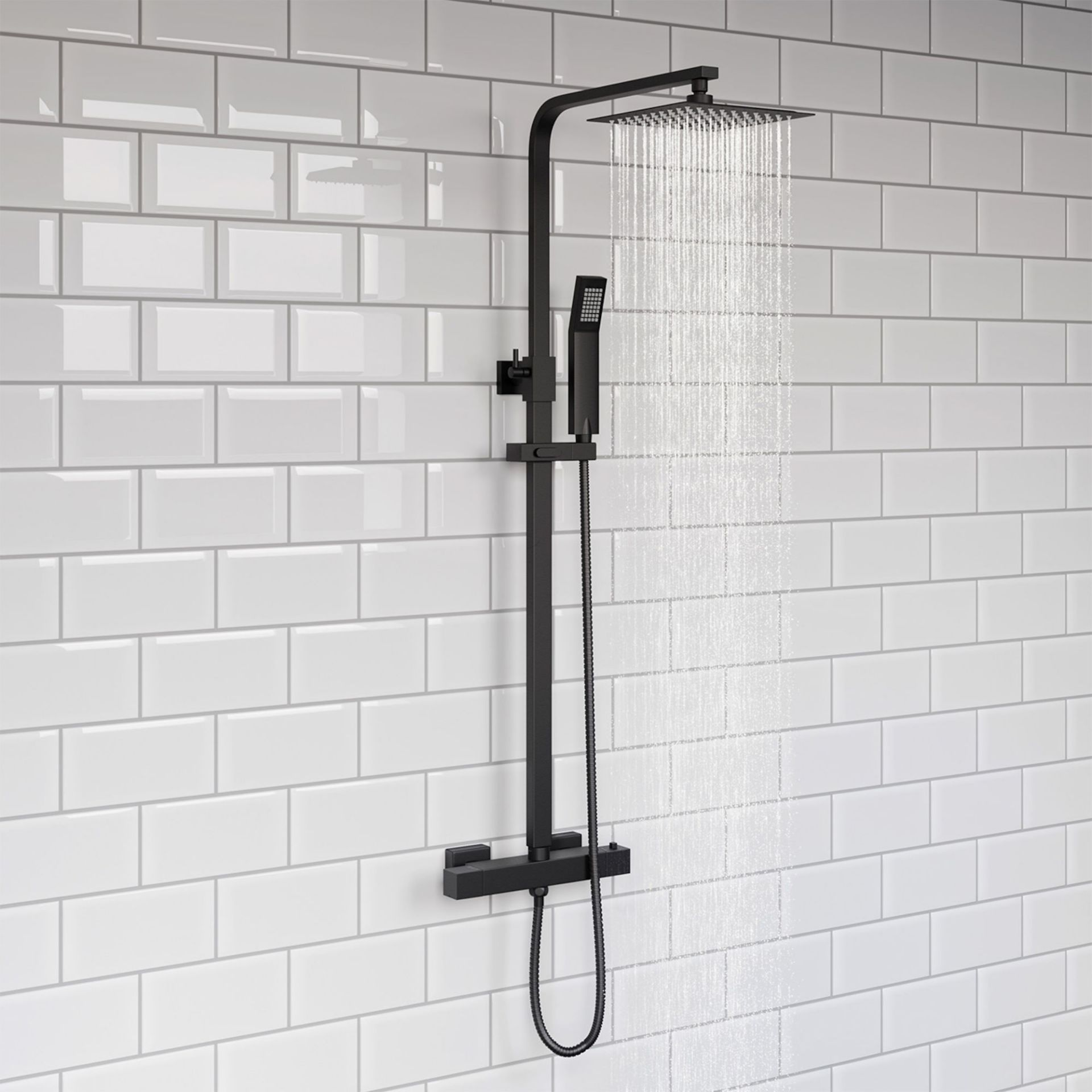 (KL34) Matte Black Square Exposed Thermostatic Shower Set. Contemporary matte finish Features - Image 2 of 3