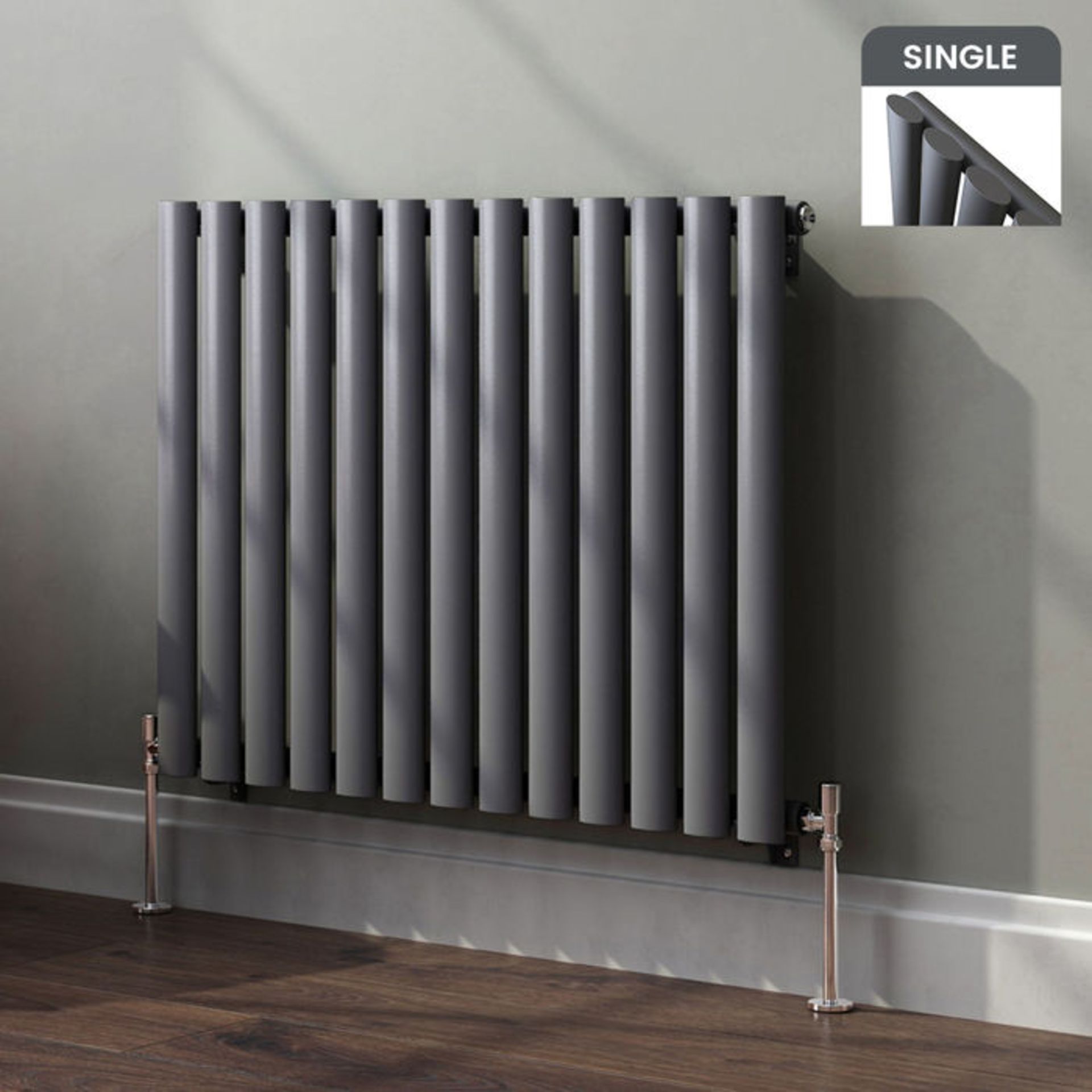 (KL41) 600x780mm Anthracite Single Panel Oval Tube Horizontal Radiator. Made from high quality low