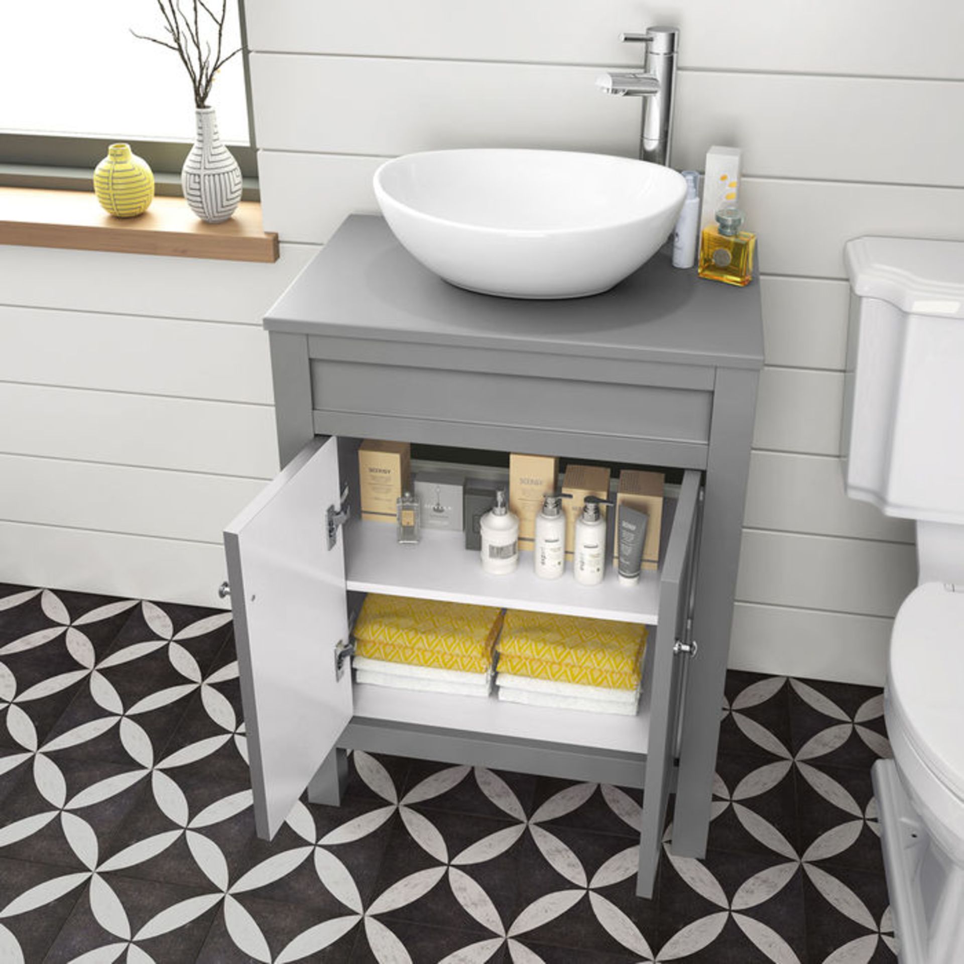 (KL87) 600mm Melbourne Grey Countertop Unit and Camila Basin - Floor Standing. RRP £499.99. Comes - Image 2 of 5