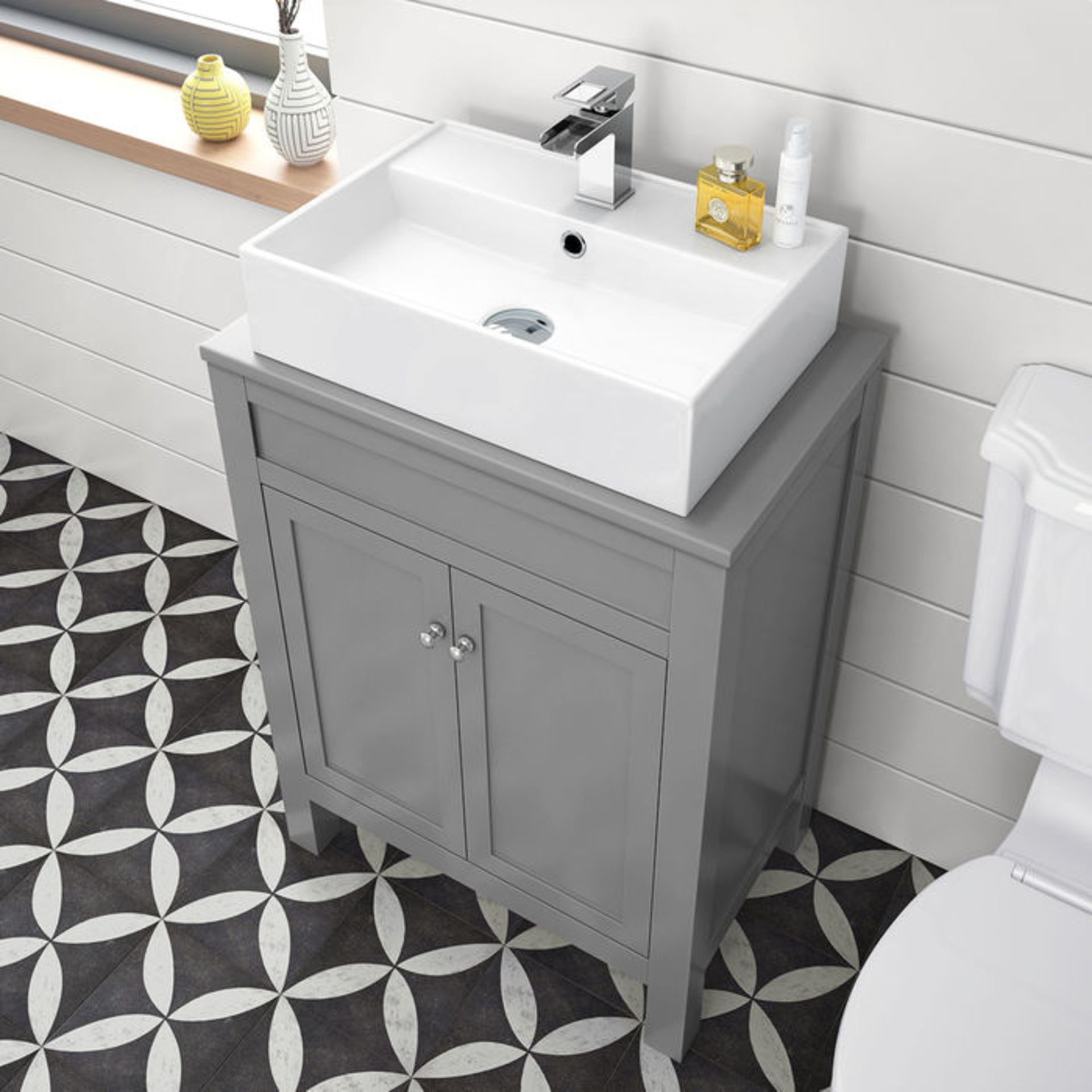 (KL72) 600mm Melbourne Grey Countertop Unit and Elisa Basin - Floor Standing. RRP £499.99. Comes - Image 3 of 4