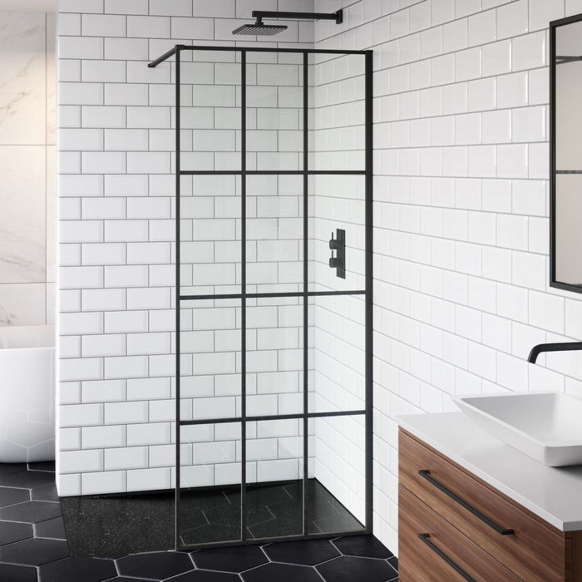 (TP224) 800mm - 8mm Designer Black Shoji Crittall Style Shower Screen. RRP £399.99. EasyClean - Image 2 of 4