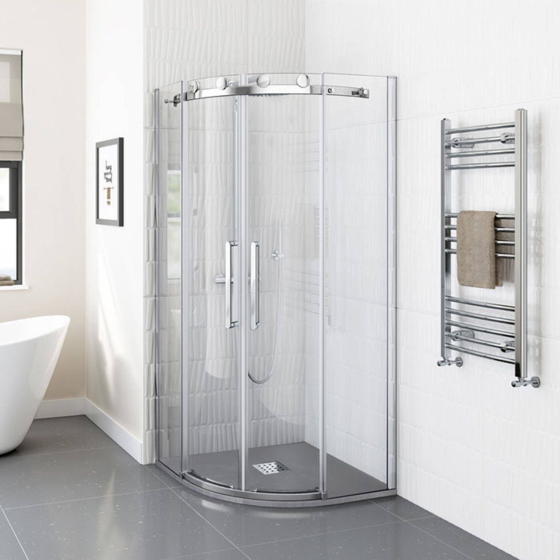 (CS114) 900x900mm Quadrant Slate Effect Shower Tray in Grey & Chrome Waste. RRP £153.99. - Image 2 of 3