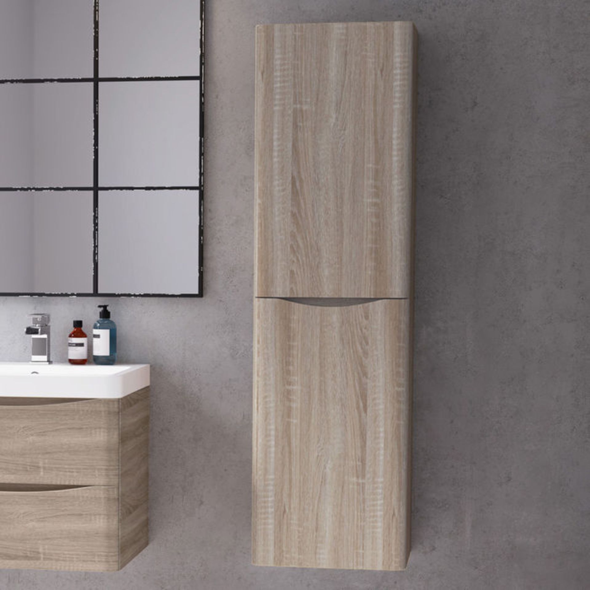 (EY64) 1400mm Austin II Light Oak Effect Tall Wall Hung Storage Cabinet - Right Hand. RRP £299.99. - Image 2 of 3