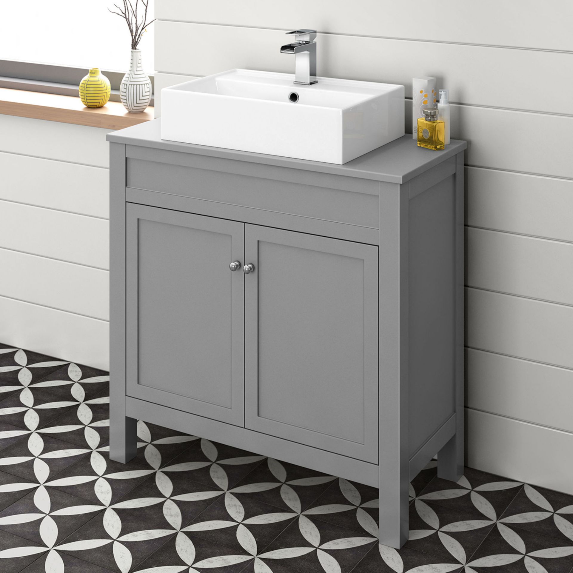 (KL9) 800mm Melbourne Grey Countertop Unit and Elisa Basin - Floor Standing. RRP £499.99 Comes