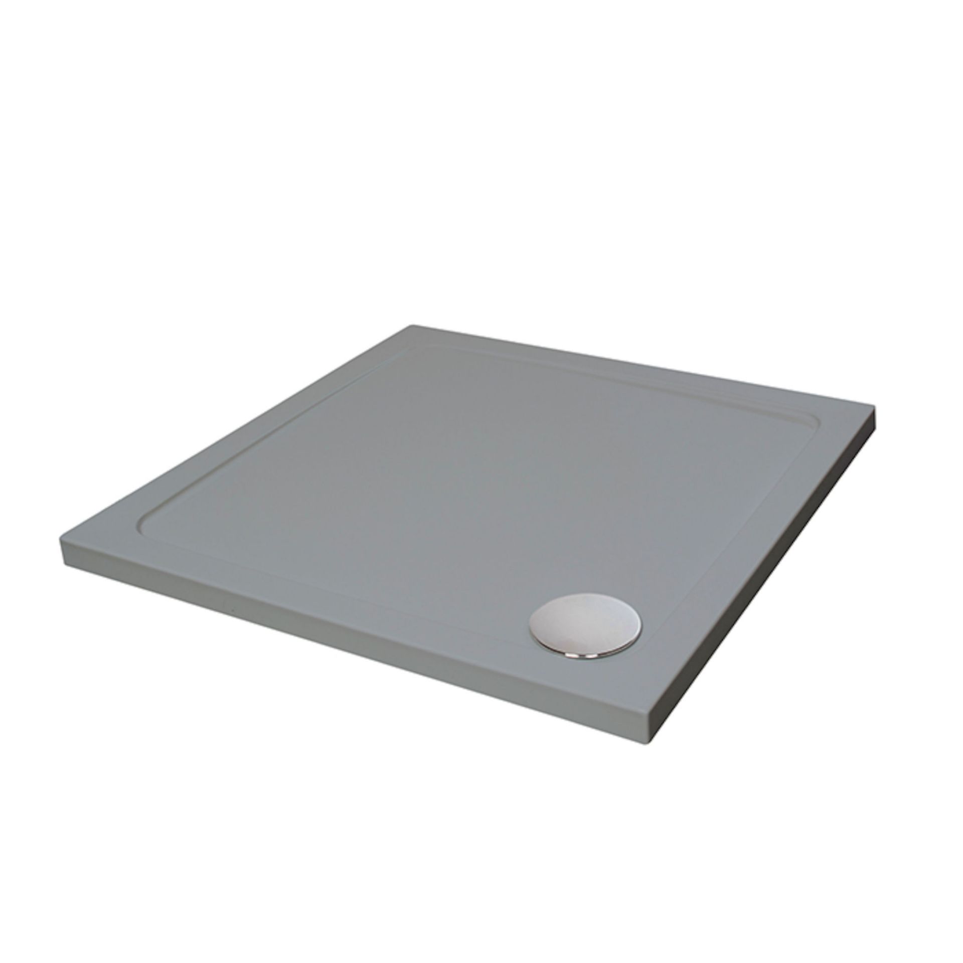 (KL25) 800 x 800mm Square Ultra Slim Stone Shower Tray in Grey. Acrylic capped stone resin tray