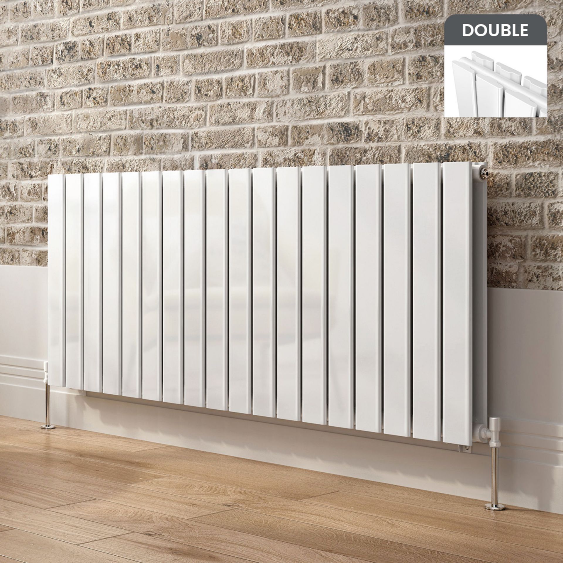 (KL48) 600x1380mm Gloss White Double Flat Panel Horizontal Premium Radiator. RRP £824.99. Made