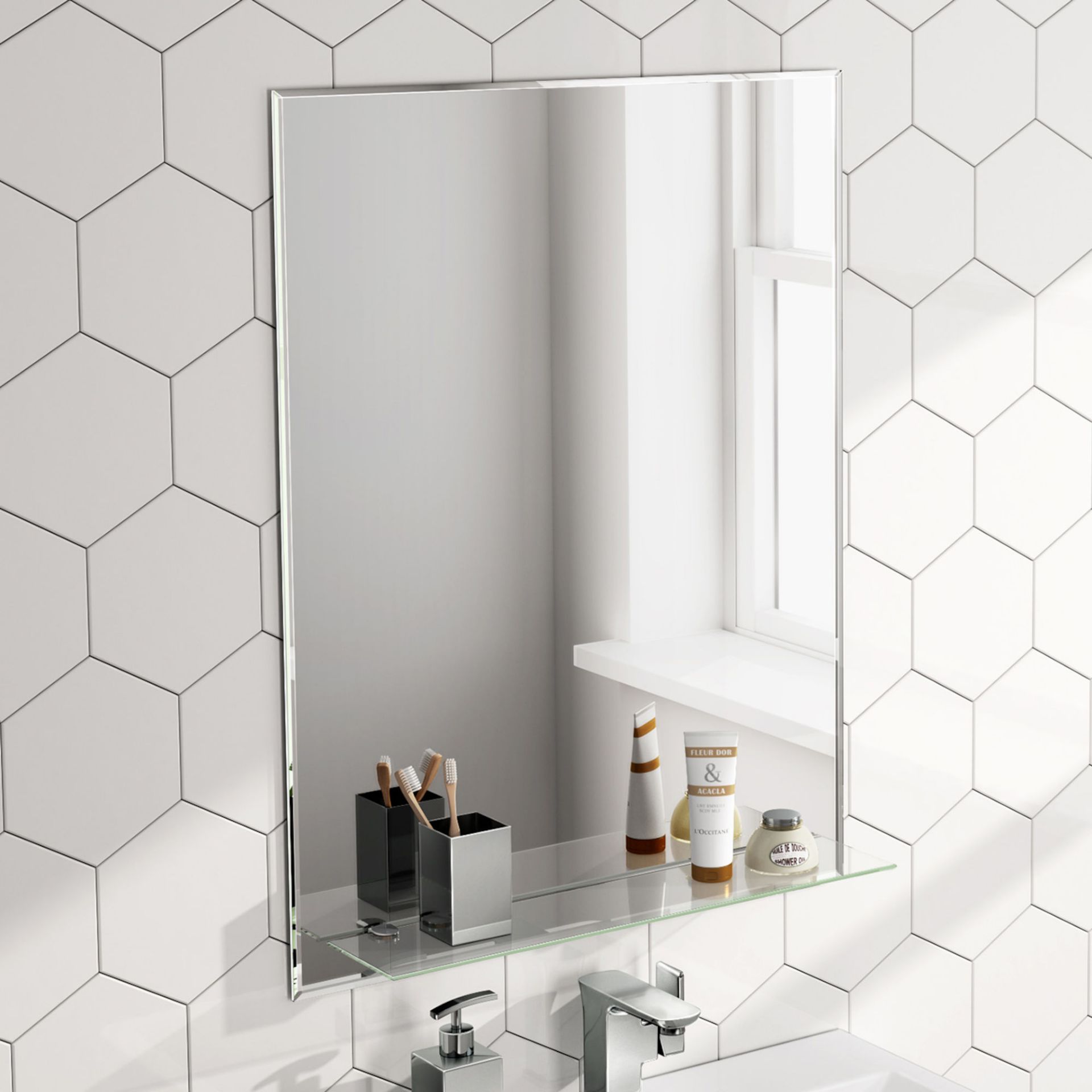 (TP193) 800x600mm Jesmond Mirror & Shelf. We love this because you can use it to store all of your