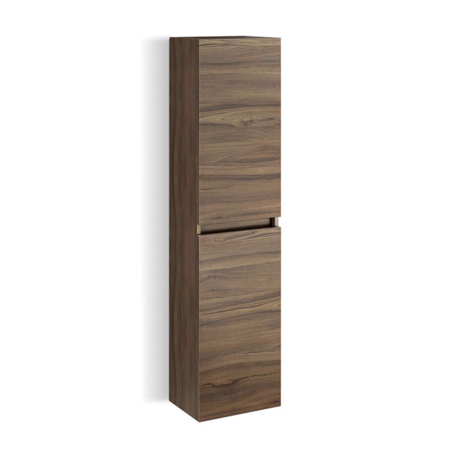 (KL18) Walnut Effect Wall Hung Tall Storage Cabinet. Great practical storage solution with