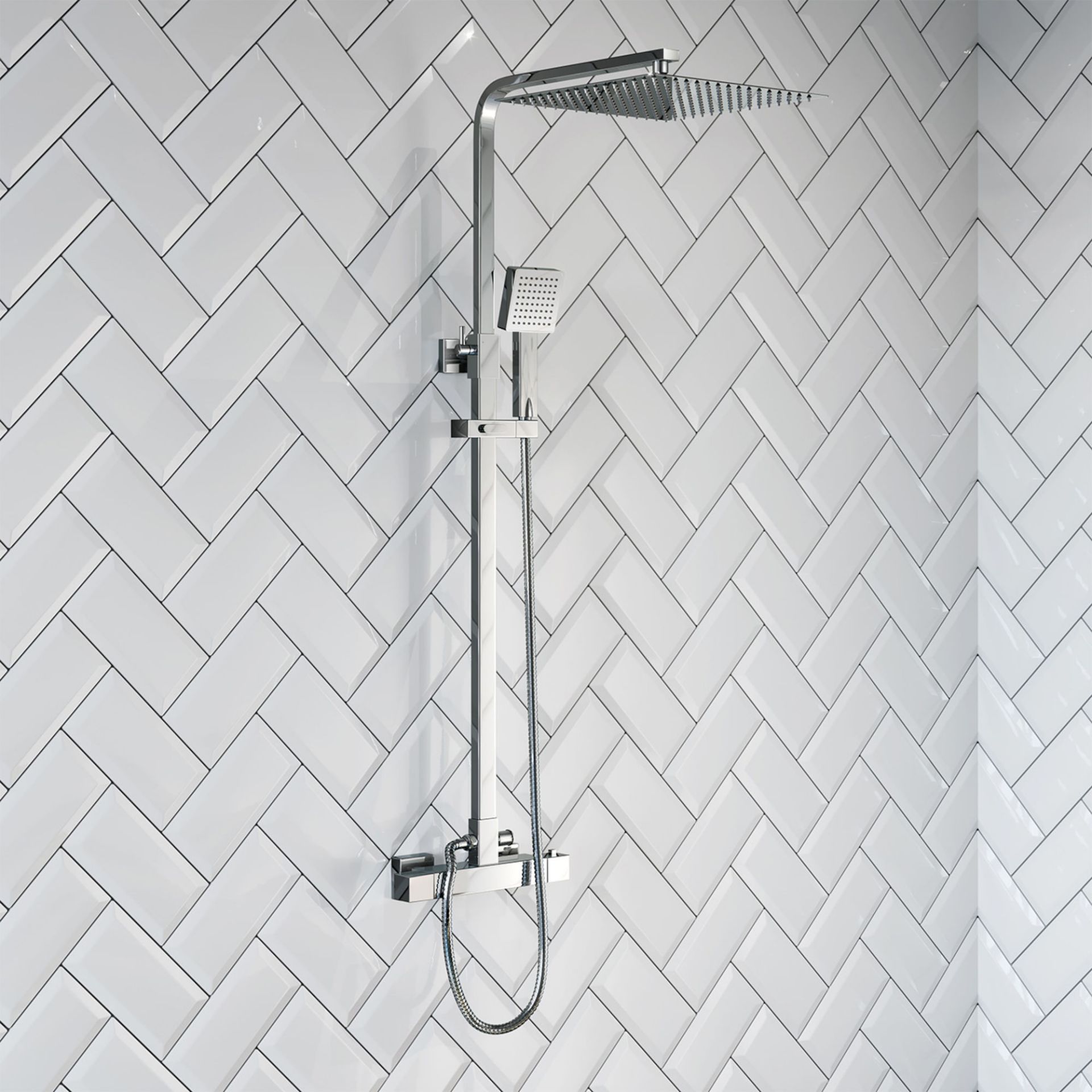 (LP162) Square Exposed Thermostatic Shower Kit with Large Head & Handheld. Family-friendly