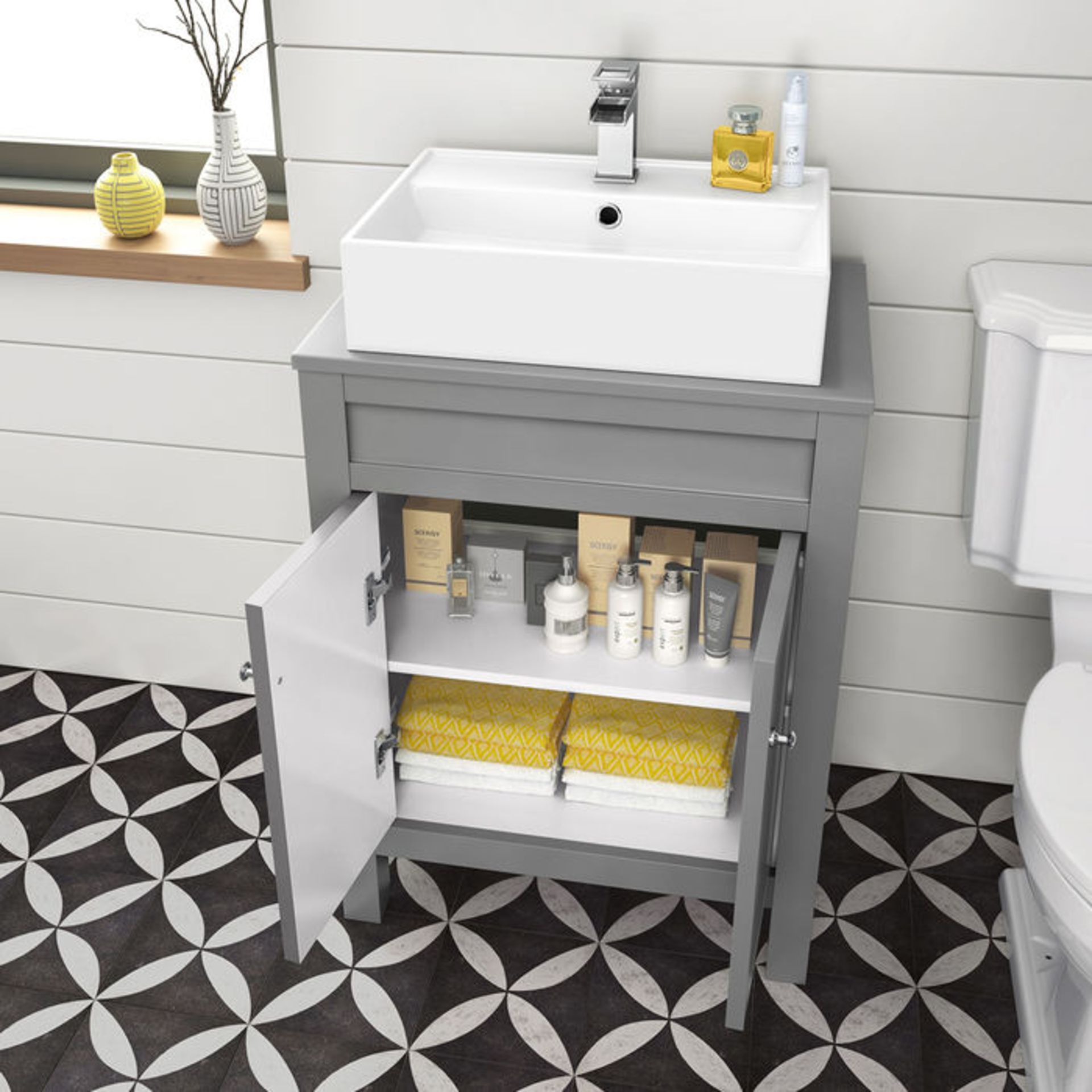 (KL72) 600mm Melbourne Grey Countertop Unit and Elisa Basin - Floor Standing. RRP £499.99. Comes - Image 2 of 4