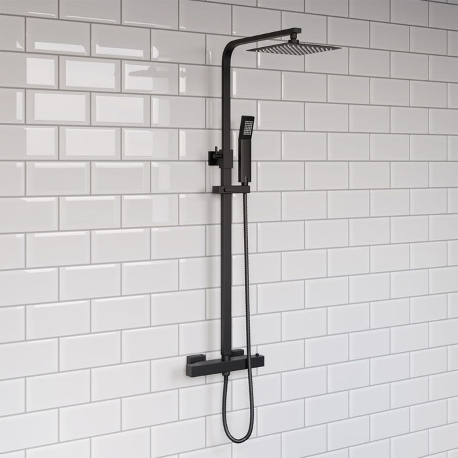 (KL34) Matte Black Square Exposed Thermostatic Shower Set. Contemporary matte finish Features