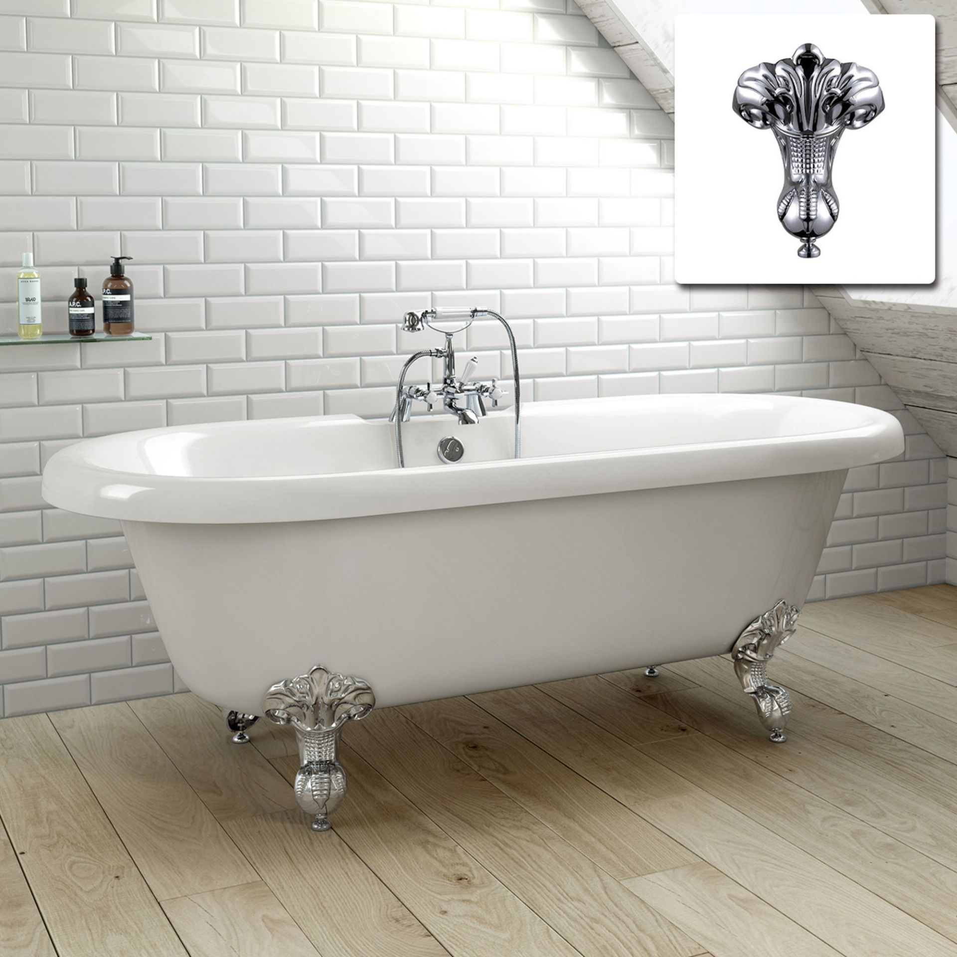 (TY139) 1700mm Cambridge Traditional Roll Top Bath - Ball Feet. Showcasing traditional style charm