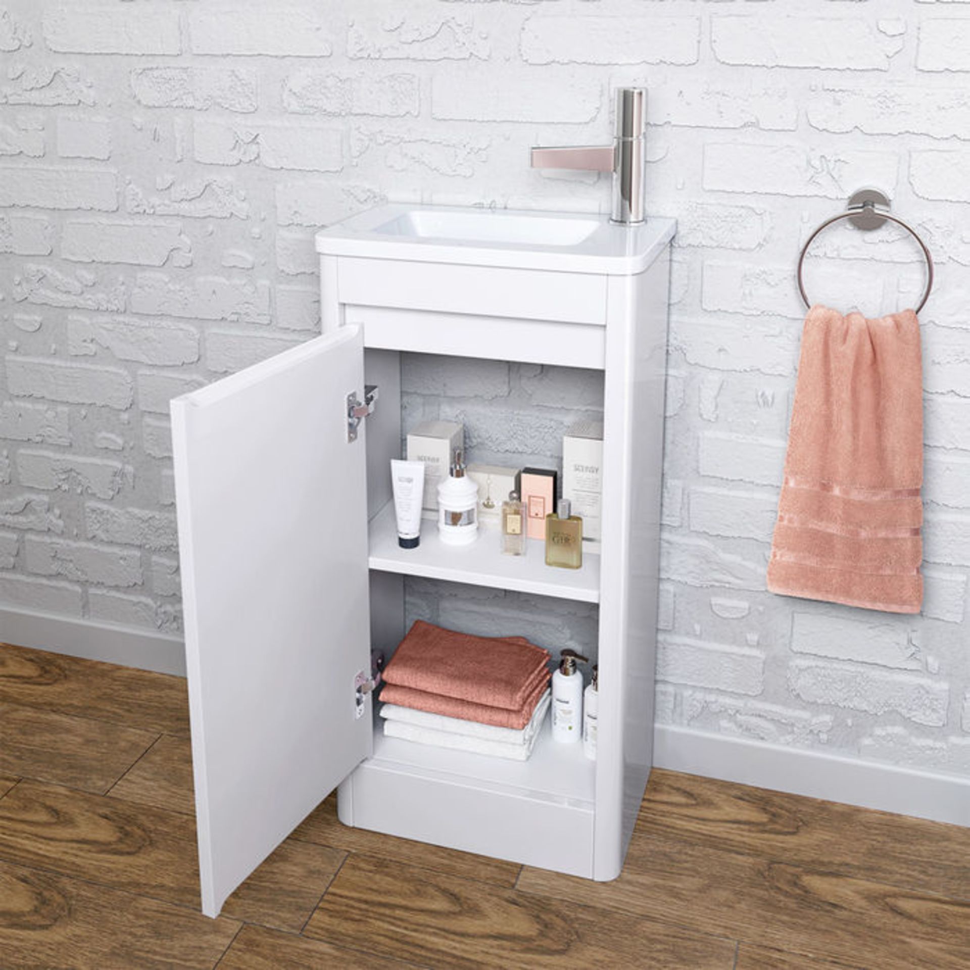 (KL23) 400mm Denver White Right Hand Cloakroom Vanity Unit - Floorstanding. RRP £399.99. Comes - Image 2 of 5