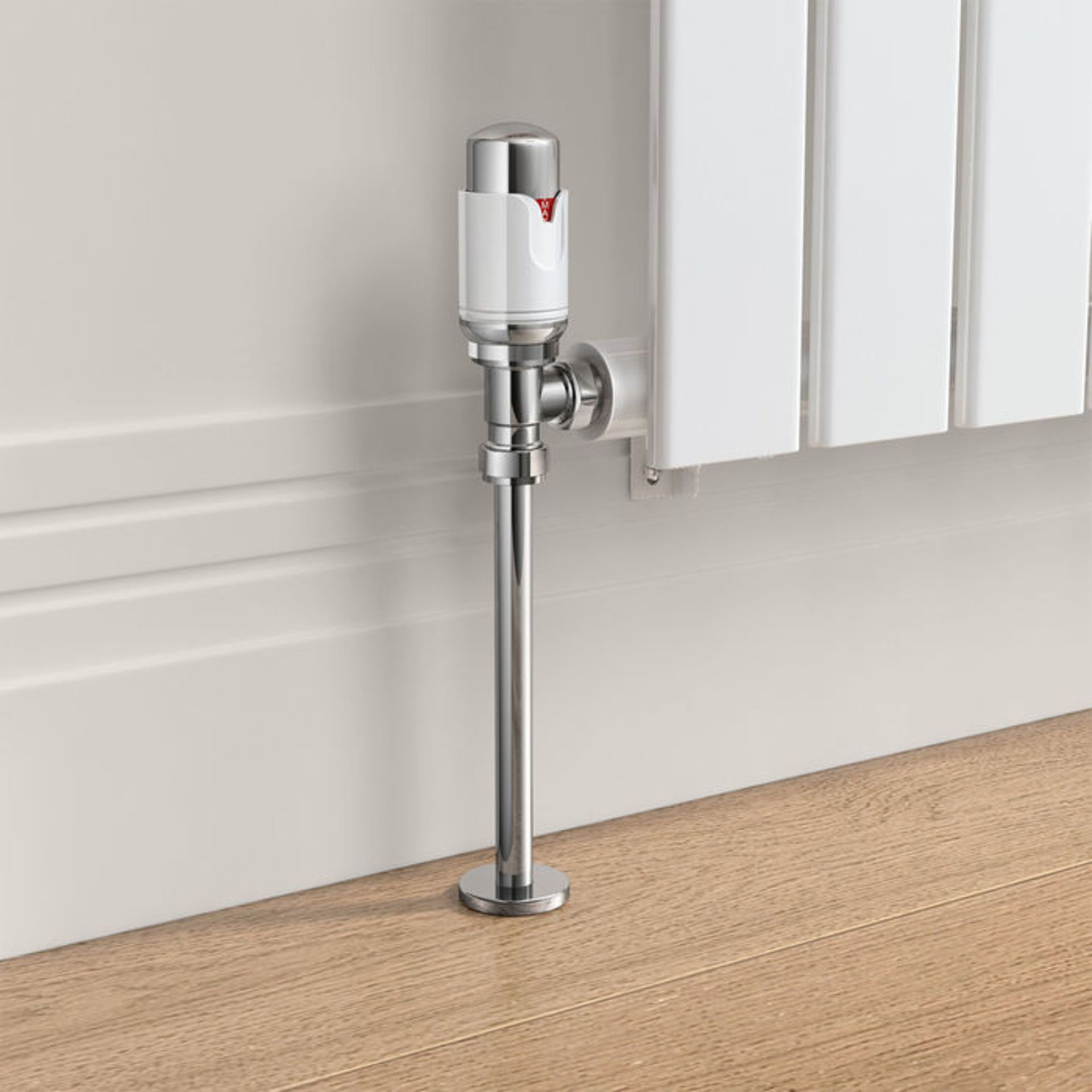 (NK19) 15mm Standard Connection Thermostatic Angled Gloss White & Chrome Radiator Valves Solid brass