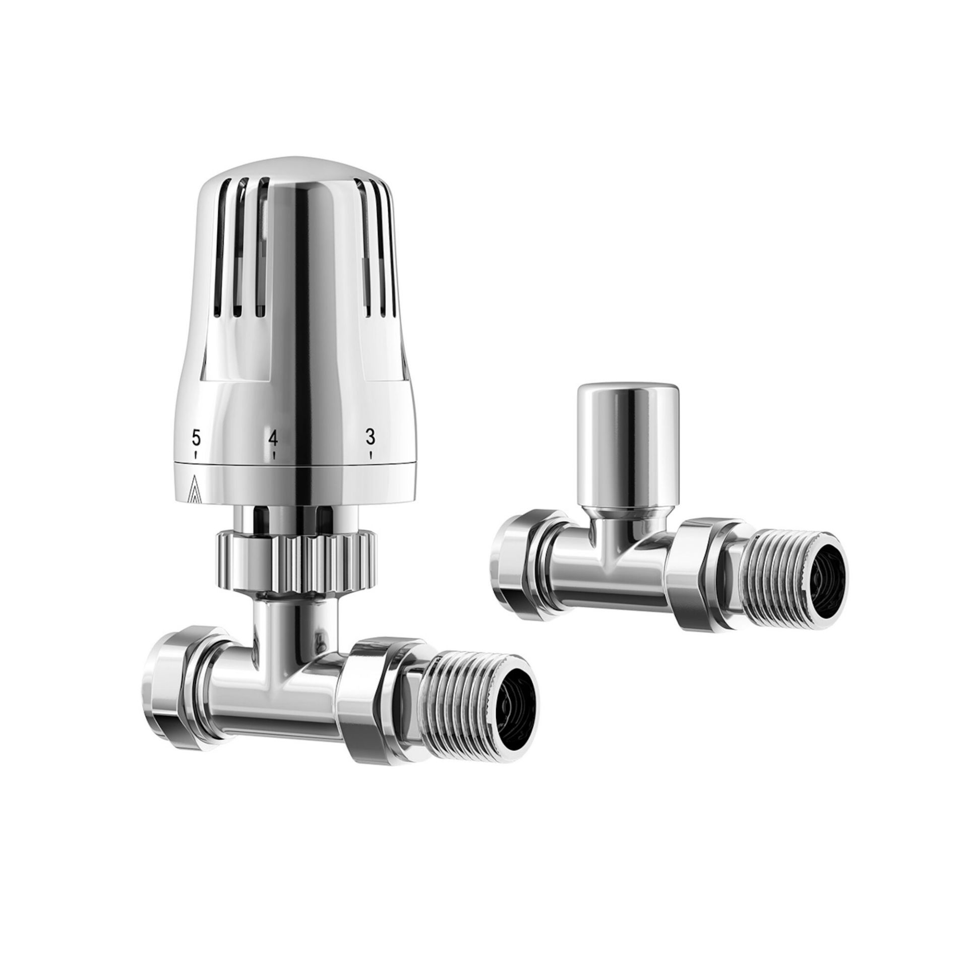 (MP69) 15mm Standard Connection Thermostatic Straight Chrome Radiator Valves Chrome Plated Solid - Image 2 of 3