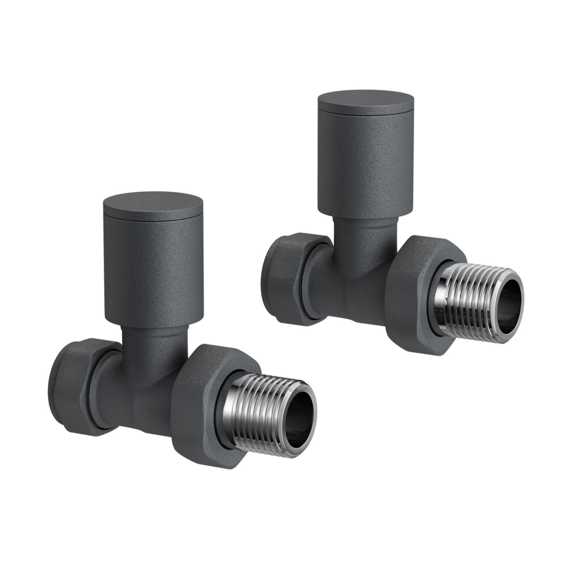 (MP65) Anthracite Standard Connection Straight Radiator Valves 15mm Contemporary anthracite finish