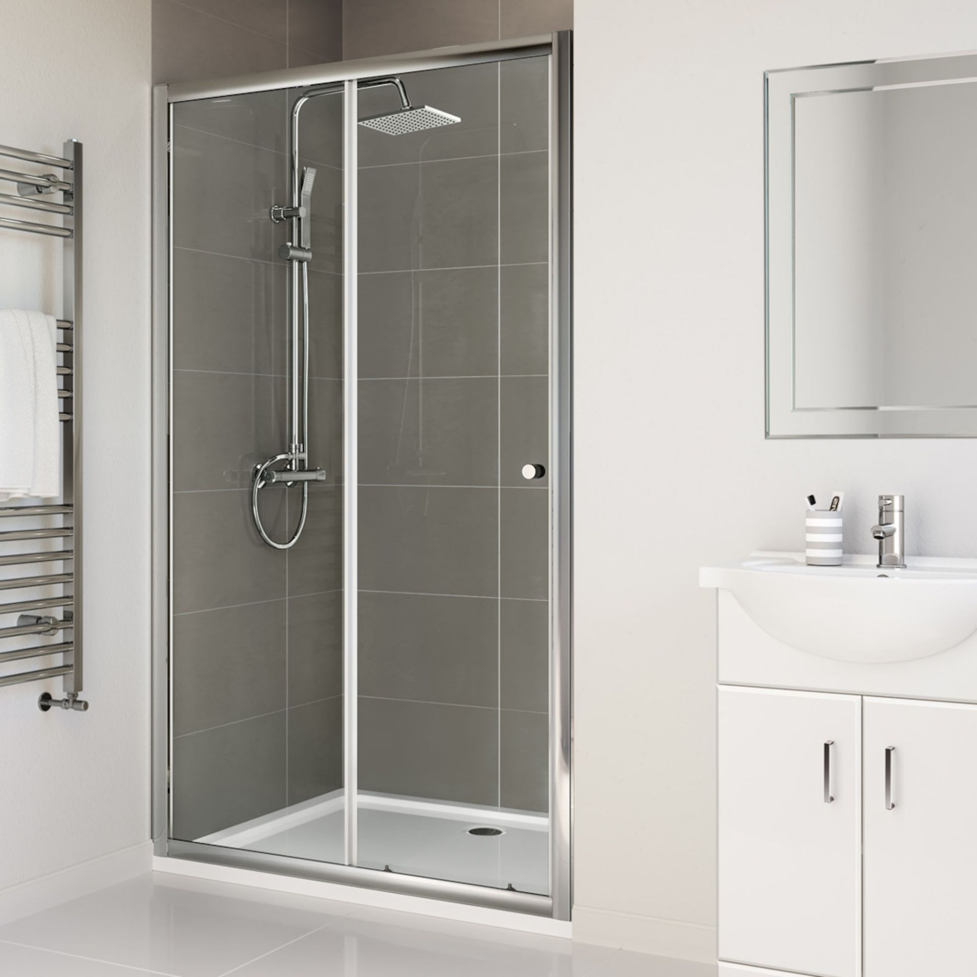 (DK155) 1000mm - Elements Sliding Shower Door. RRP £299.99. 4mm Safety Glass Fully waterproof tested