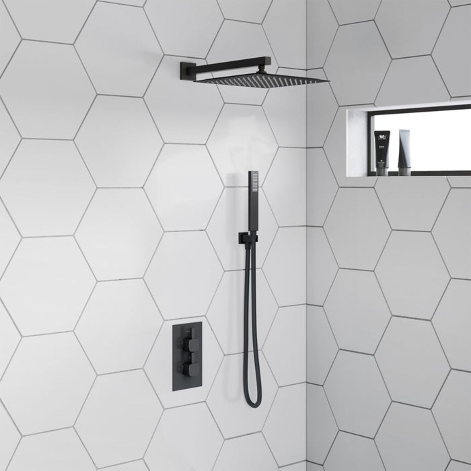 (YC67) Matte Black Square Concealed Thermostatic Mixer Shower Kit & Large Head. RRP £419.99. - Image 2 of 3