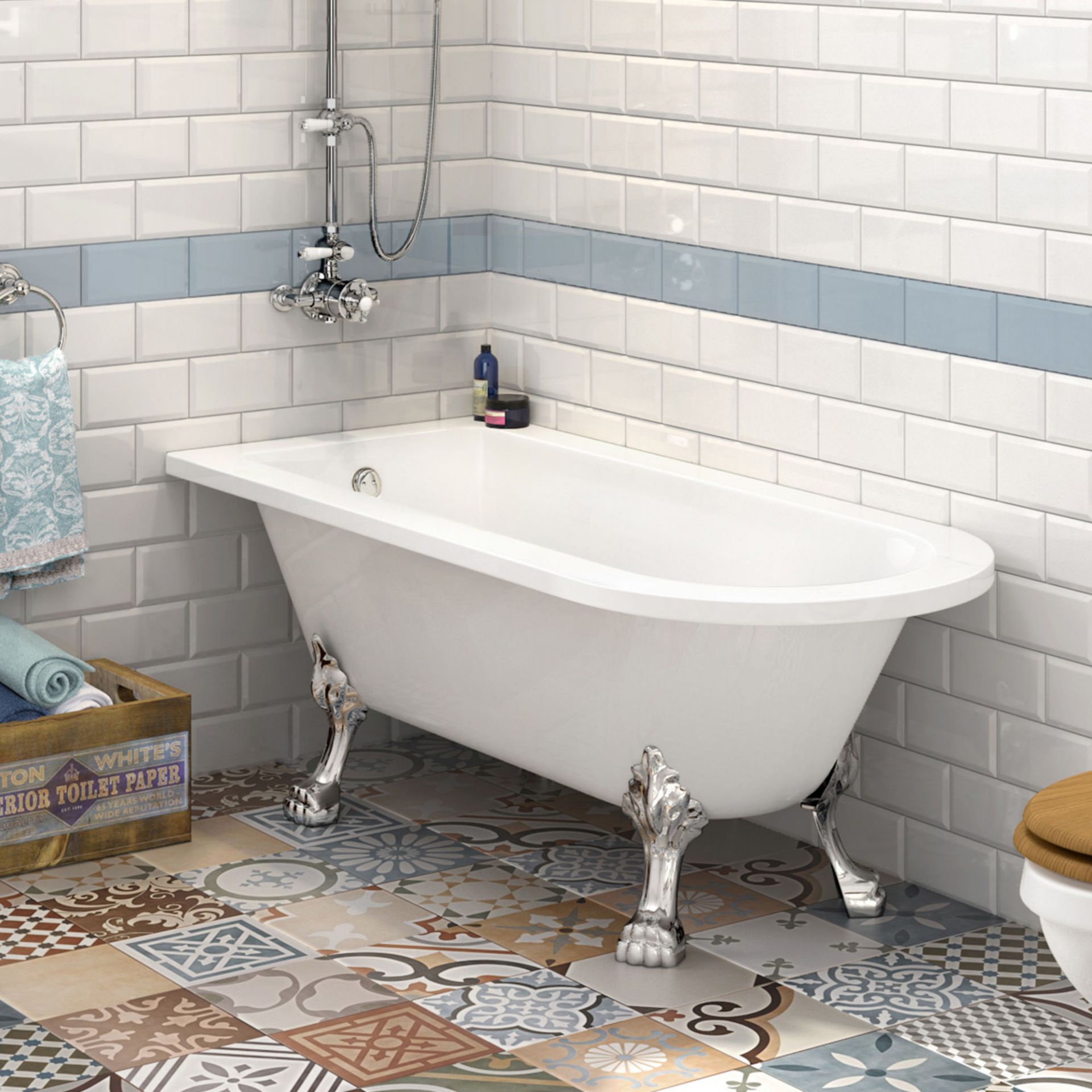 (YC2) 1700mm Victoria Traditional Roll Top Back to Wall Bath - Dragon Feet. RRP £799.99. Embellished