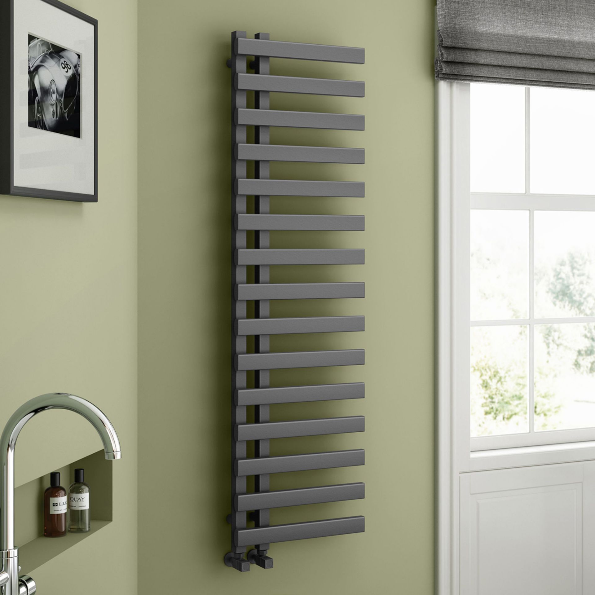 (YC7) 1600x450mm Anthracite Designer Towel Radiator - Flat Panel. Enjoy the convenience of a towel