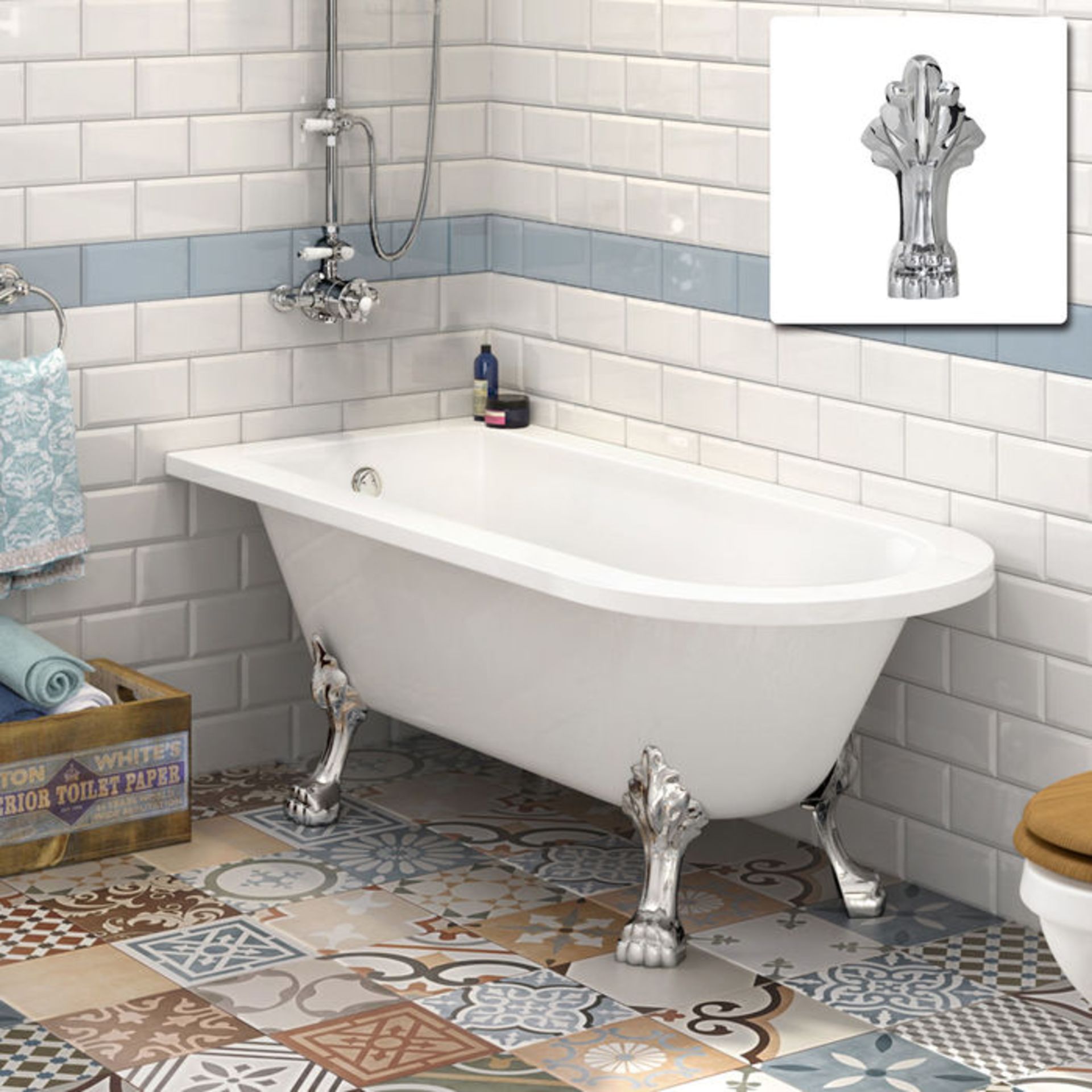 (YC2) 1700mm Victoria Traditional Roll Top Back to Wall Bath - Dragon Feet. RRP £799.99. Embellished - Image 4 of 4