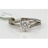 18k White Gold Single Stone Prong Set With Stone Set Shoulders Diamond Ring 1.20