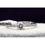 18k White Gold Single Stone Prong Set With Stone Set Shoulders Diamond Ring 0.68