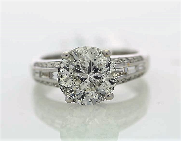 18k White Gold Single Stone Prong Set With Stone Set Shoulders Diamond Ring 3.90