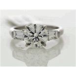 18k White Gold Single Stone Prong Set With Stone Set Shoulders Diamond Ring 2.85