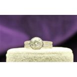 18k White Gold Single Stone With Halo Setting Ring 2.62