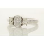 18k White Gold Three Stone Oval Cut Diamond Ring 1.55