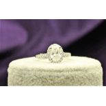 18k White Gold Single Stone With Halo Setting Ring 1.95