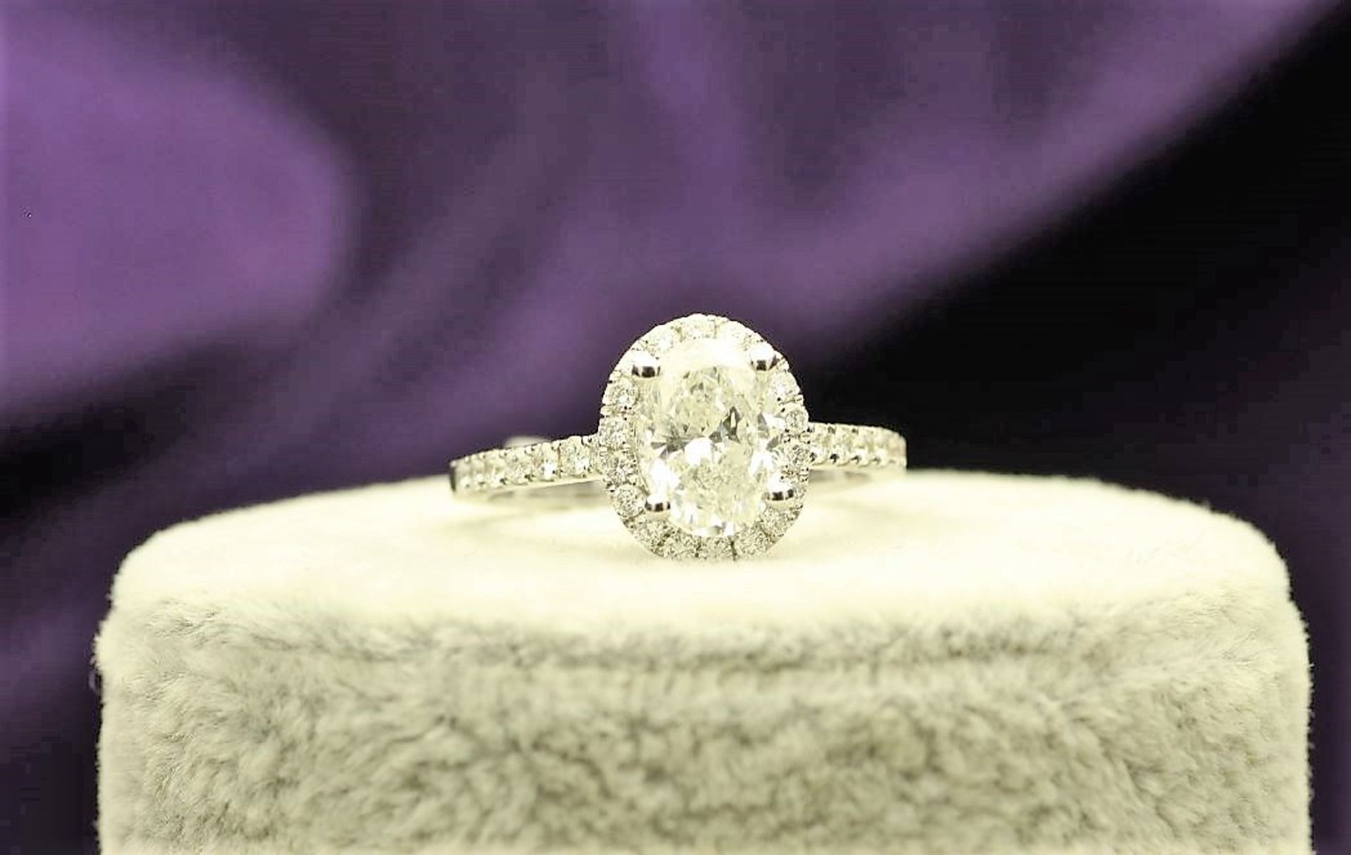 18k White Gold Single Stone With Halo Setting Ring 1.95