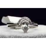 18k White Gold Single Stone Prong Set Diamond Ring Bridal Set 1.16