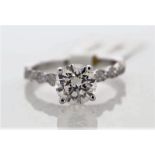 18k White Gold Single Stone Prong Set With Stone Set Shoulders Diamond Ring 1.70