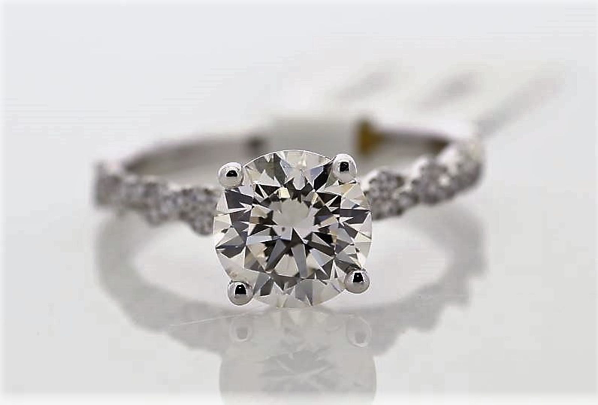 18k White Gold Single Stone Prong Set With Stone Set Shoulders Diamond Ring 1.70