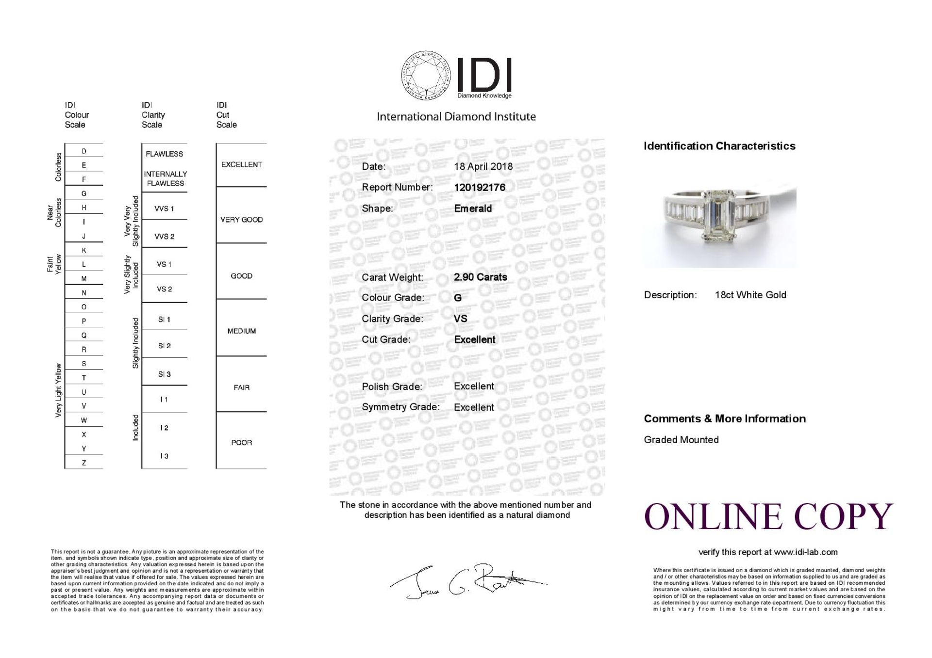 18k White Gold Single Stone Claw Set Emerald Cut With Stone Set Shoulders Diamond Ring (2.05) 2.90 - Image 3 of 3