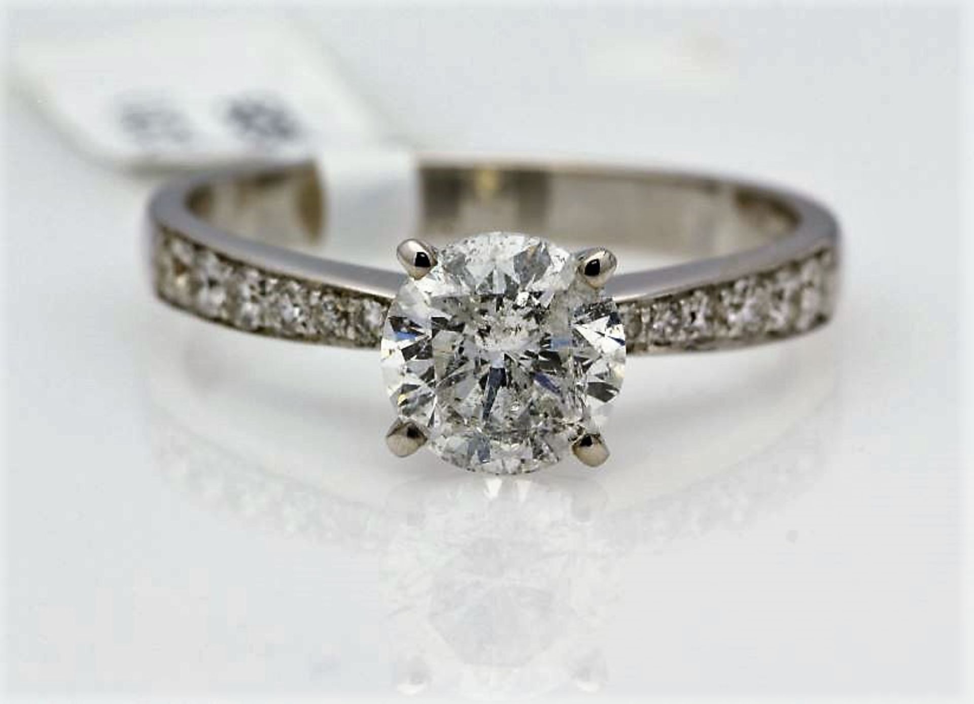 18k White Gold Single Stone Prong Set With Stone Set Shoulders Diamond Ring 1.82