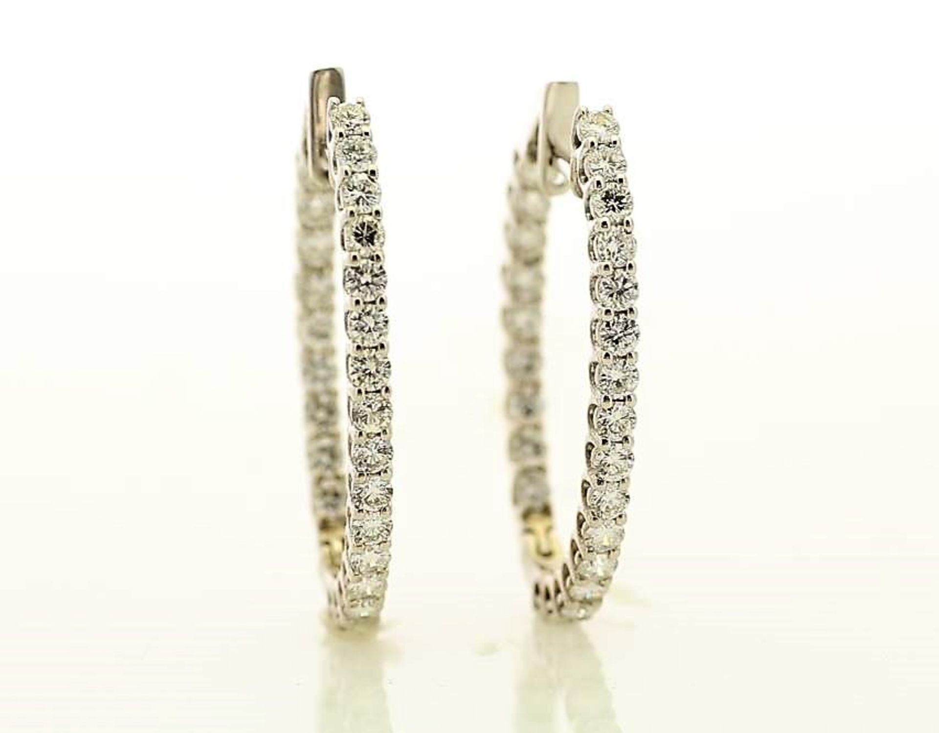 18k White Gold Claw Set Eternity Hoop Diamond Earring 2.23 - Image 2 of 3