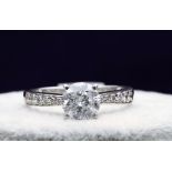 18k White Gold Single Stone Prong Set With Stone Set Shoulders Diamond Ring 1.82