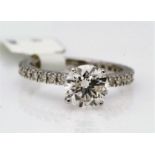 18k White Gold Single Stone Prong Set With Stone Set Shoulders Diamond Ring 1.85